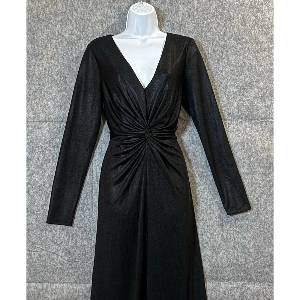 Lauren Ralph Lauren Womens 10 Black Long Sleeve Maxi Dress V Neck Twist